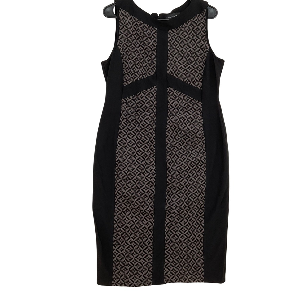 R&M Richards Womens Size 12 Black Grey Geometric Sheath Dress Sleeveless Work